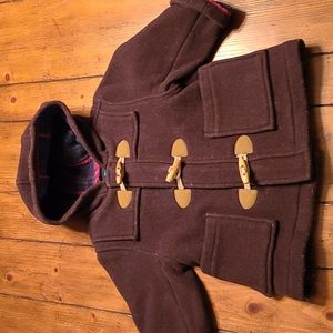 Mini Boden brown wool toggle button coat with plaid lining